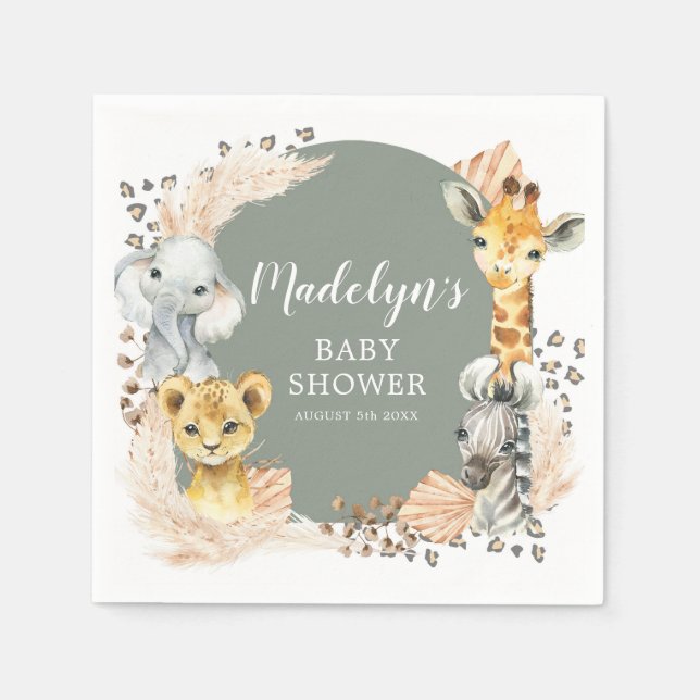 Serviette En Papier Boho Sage Green Safari Oh Boy Paper Napkin (Devant)