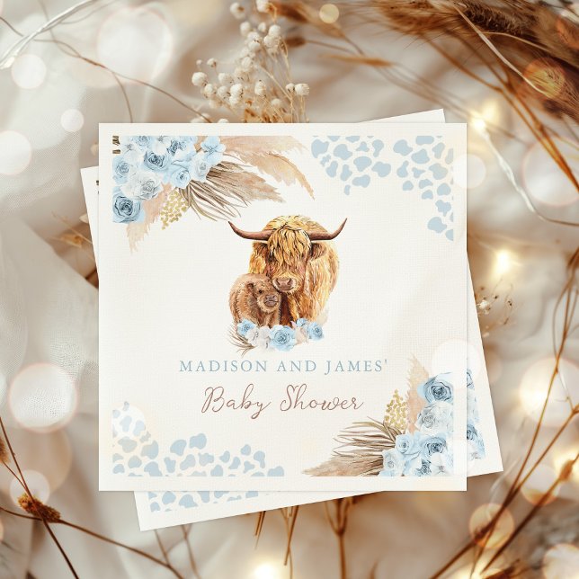 Serviette En Papier Boho Saint Vache Bleu Pampas Baby shower Garçon en (Créateur téléchargé)