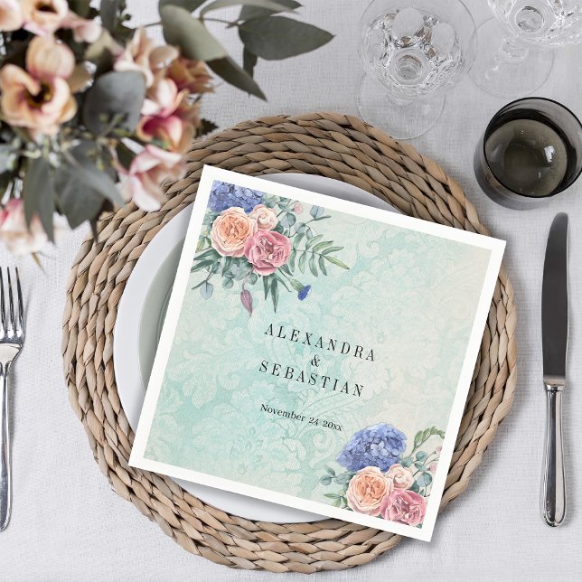 Serviette En Papier Boho Shabby Chic Fleurs Vert Rustique Mariage (Créateur téléchargé)