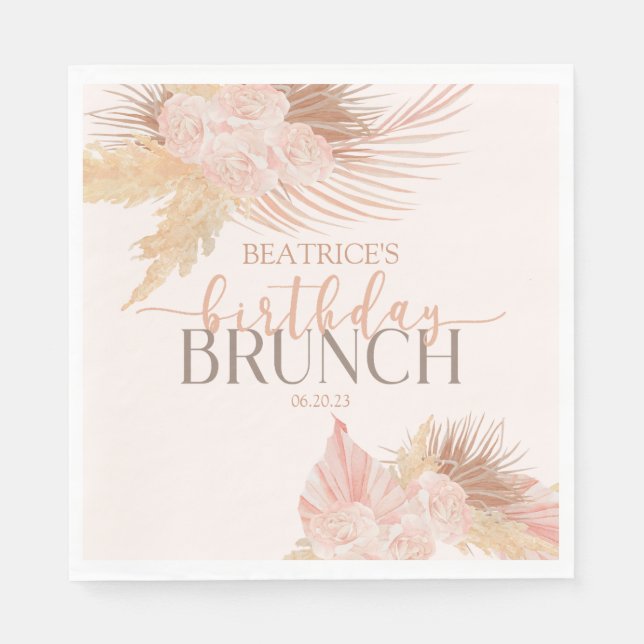 Serviette En Papier Boho Soft Rose Floral Fleur Anniversaire Brunch Pa (Devant)