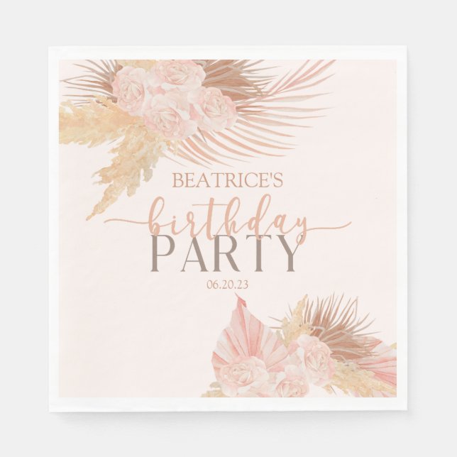 Serviette En Papier Boho Soft Rose Floral Fleurs Anniversaire (Devant)