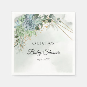 Serviette En Papier Boho succulents verdure or cadre Baby shower