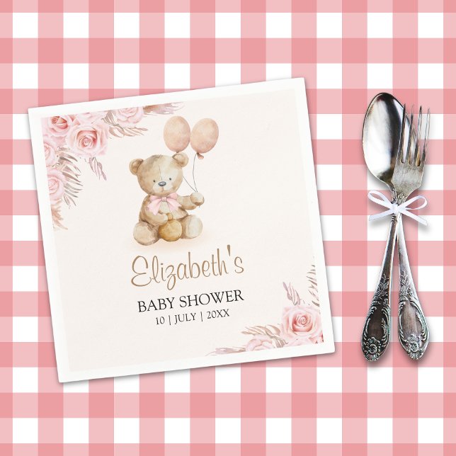 Serviette En Papier Boho Teddy Bear Baby Shower Girl (Créateur téléchargé)