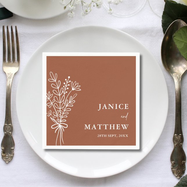 Serviette En Papier Boho Terracotta brûlé Orange Rustique Mariage (Créateur téléchargé)