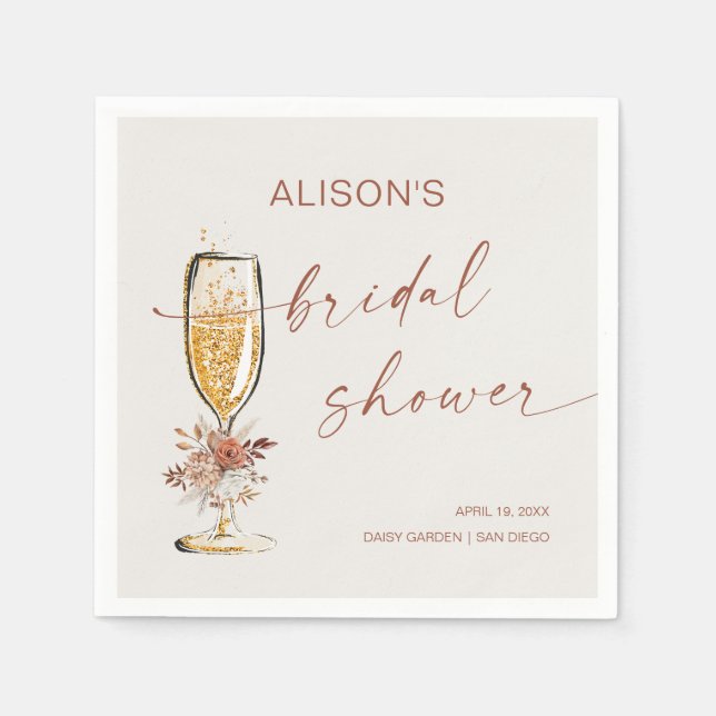 Serviette En Papier Boho Terracotta Brunch Fête des mariées Bubbly (Devant)