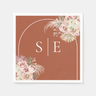 Serviette En Papier Boho Terracotta Pampas Arche en herbe Monogramme N