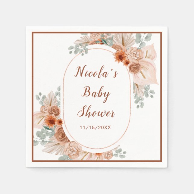Serviette En Papier Boho Terracotta Pampas Baby shower en herbe (Devant)