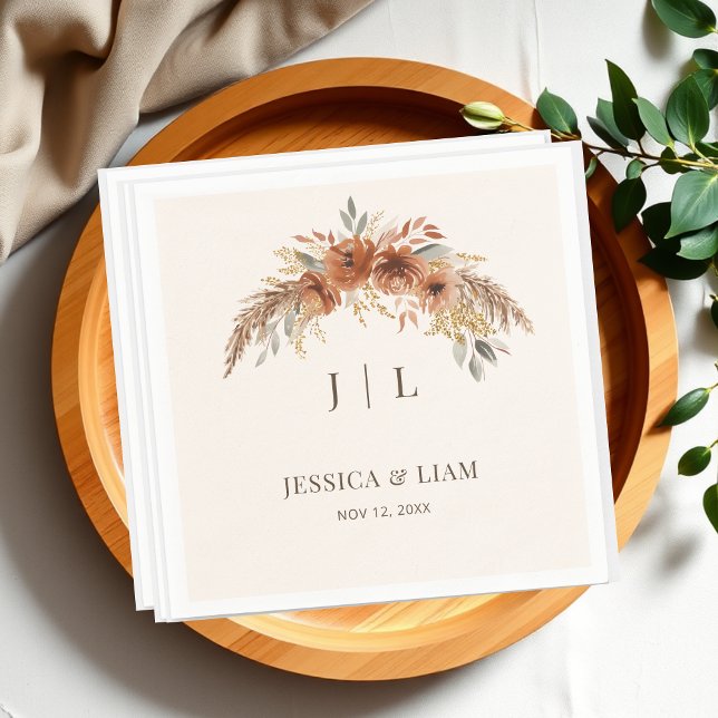 Serviette En Papier Boho Terracotta Rust Fall Floral Mariage (Terracotta Boho Rust Fall Floral Wedding Napkins)