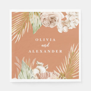 Serviette En Papier Boho Terracotta Tropical Floral et Palm mariage