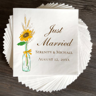Serviette En Papier Boho tournesol Rustique Floral Juste Marié Mariage