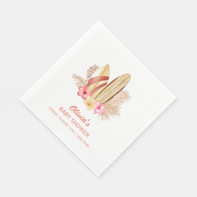 Serviette En Papier Boho Tropical Flower SurfIng Baby shower (Coin)