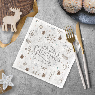 Serviette En Papier Boho Twigs & Pinecone Christmas ID986
