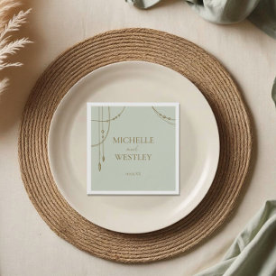 Serviette En Papier Boho vert Sage clair Mariage perlé trempé