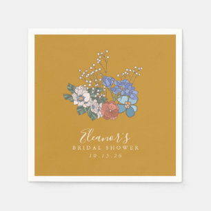 Serviette En Papier Boho Vintage Floral Jaune Fête des mariées personn