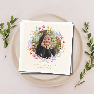 Serviette En Papier Boho Watercolor Floral Photo Graduation