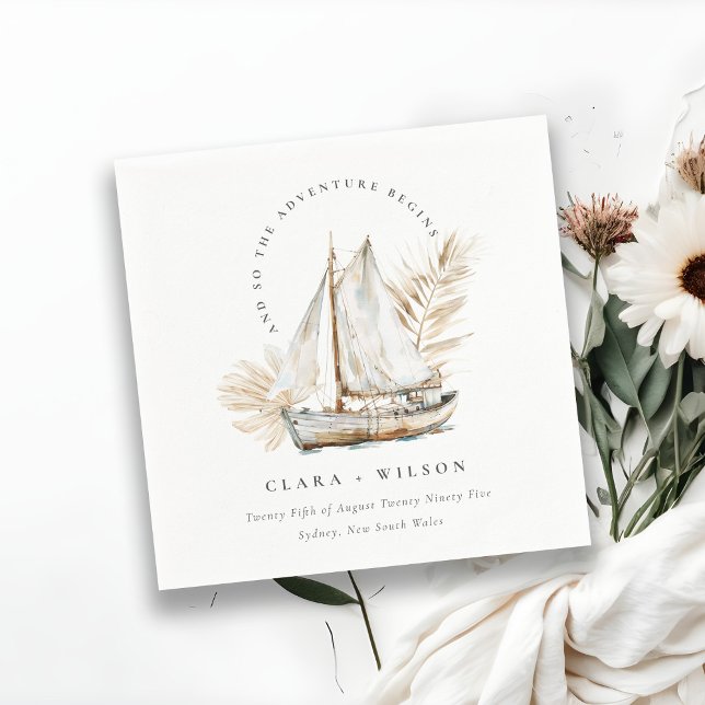 Serviette En Papier Boho Watercolor Palm Voilier Mariage marin (Créateur téléchargé)