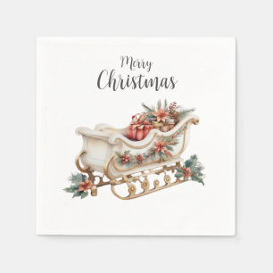 Serviette En Papier Boho Watercolor Sleigh Papier de Noël Napkin