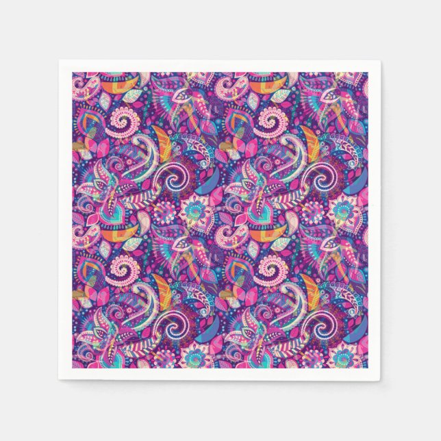 Serviette En Papier Boho Whimsical violet & rose Floral Paisley Girls (Devant)