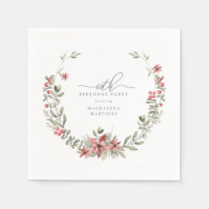 Serviette En Papier Boho Winter Greenery Red Floral 60e anniversaire