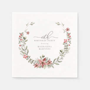 Serviette En Papier Boho Winter Greenery Red Floral 60e anniversaire
