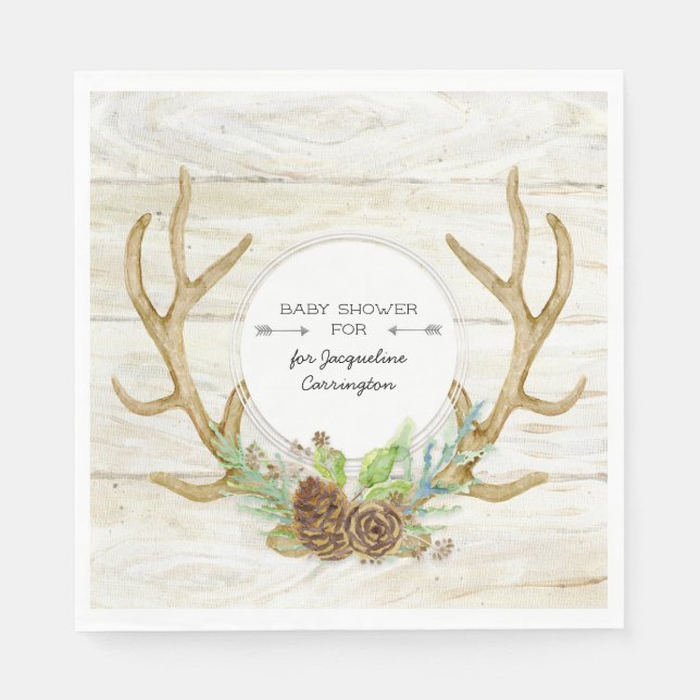 Serviette En Papier Boho Woodland Deer Antlers sur Flèches Baby shower (Devant)