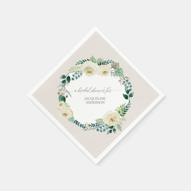 Serviette En Papier BOHO Wreath Rustique Albâtre Roses Folial Floral (Coin)