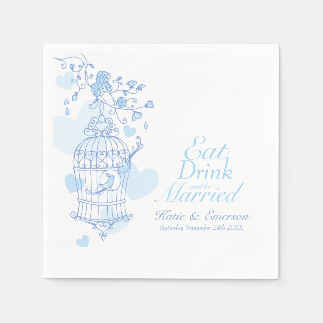 Serviette En Papier Boire à manger sur mesure oiseaux bleus cage maria (Devant)