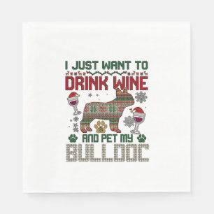 Serviette En Papier Boire du vin Bulldog Chien Sweat-shirt hideux Chap