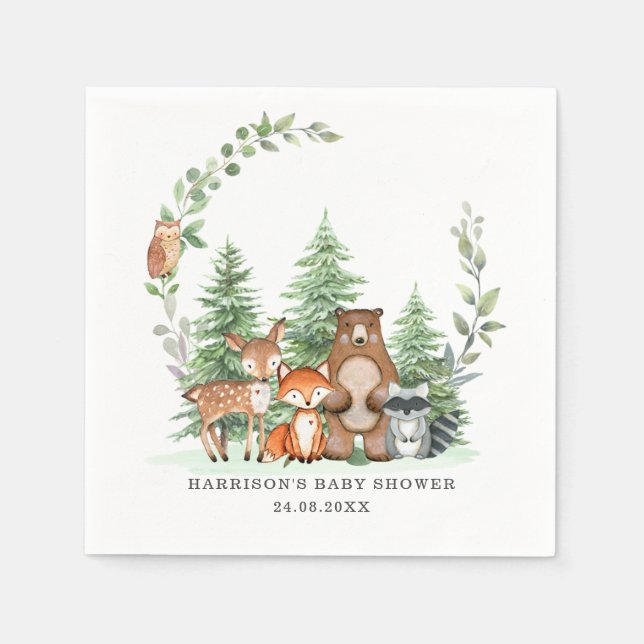 Serviette En Papier Bois Animaux Baby shower de verdure botanique (Devant)