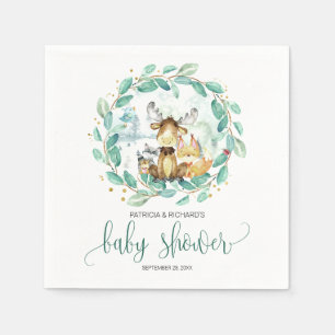 Serviette En Papier Bois Animaux Baby shower verdoyant