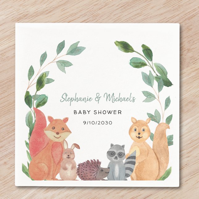 Serviette En Papier Bois Animaux Couples Baby shower (Créateur téléchargé)