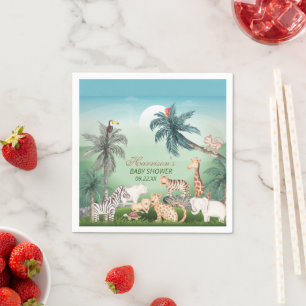 Serviette En Papier Bois Animaux Jungle Baby shower de verdure