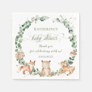 Serviette En Papier Bois Animaux Végétation Baby shower neutre