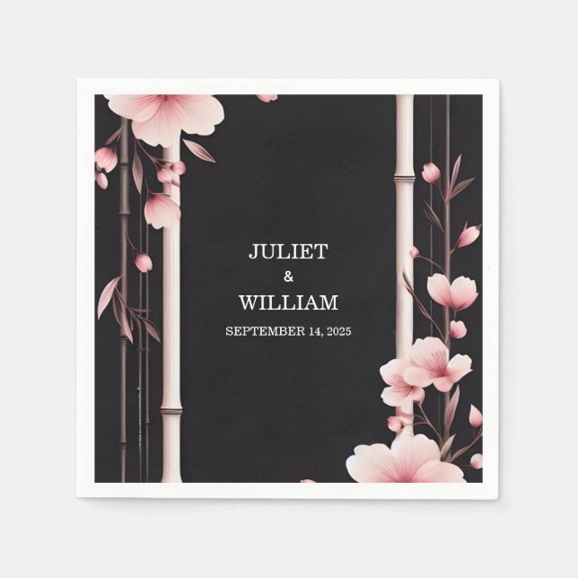 Serviette En Papier Bois Bambou rose Sakura Cerry Blossom Mariage (Devant)