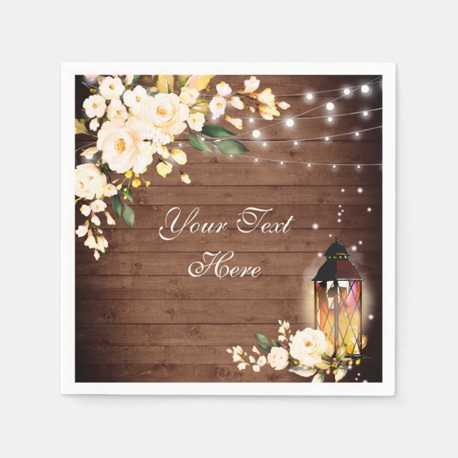 Serviette En Papier Bois & Blush Rose Verdure Rustique Mariage Papier (Devant)