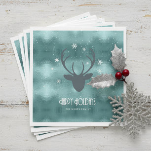 Serviette En Papier Bois de cerf silhouette & flocons de neige sarcell
