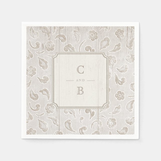 Serviette En Papier Bois de dentelle blanche mariage campagnard rustiq (Devant)