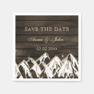 Serviette En Papier Bois de grange Montagnes rustiques Sauvez la date