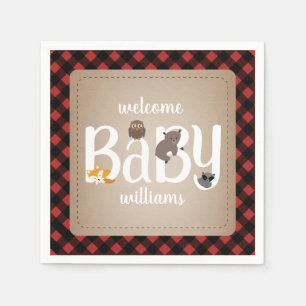 Serviette En Papier Bois endormi Animaux Plaid Baby shower