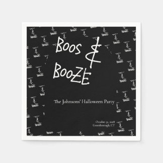 Serviette En Papier Bois et Booze Halloween Party Noir et Blanc