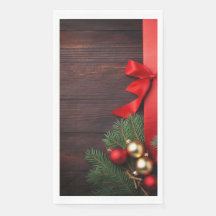 Serviette en Papier "Bois et Ruban Rouge"