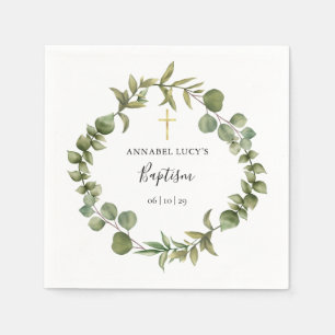 Serviette En Papier Bois Eucalyptus Verdure Baptême Christening