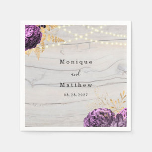 Serviette En Papier Bois Floral Violet Chaîne De Lumières Mariage Napk