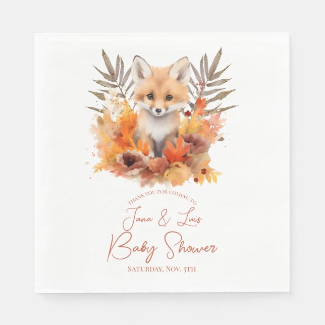 Serviette En Papier Bois Fox verdure Aquarelle Baby shower feuille (Devant)