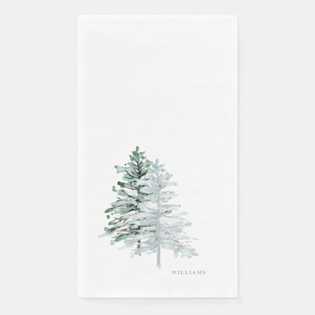 Serviette En Papier Bois hivernal simple nom personnalisé (Devant)
