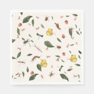 Serviette En Papier Bois Moderne Flore Berries Insectes
