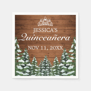 Serviette En Papier Bois neigeux et forêt Pine Tiara Quinceañera