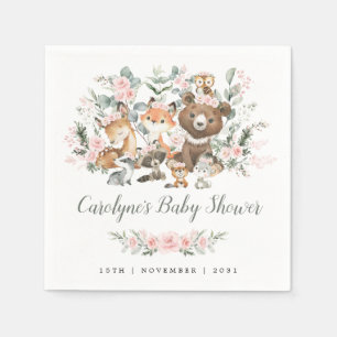 Serviette En Papier Bois rose doux Animaux Fille Baby shower