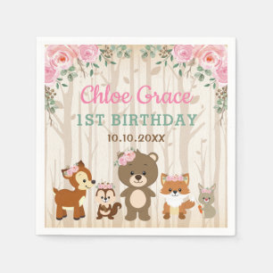 Serviette En Papier Bois rose Floral 1er anniversaire Baby shower fill
