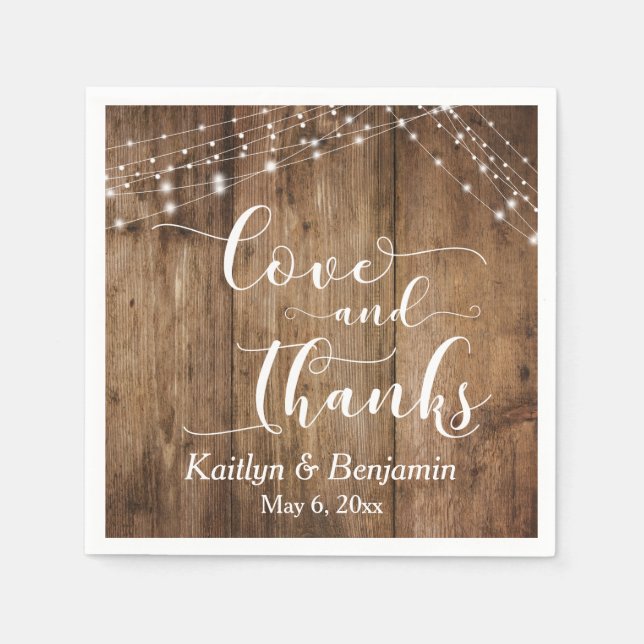 Serviette En Papier Bois rustique avec lumières blanches, amour et mer (Devant)